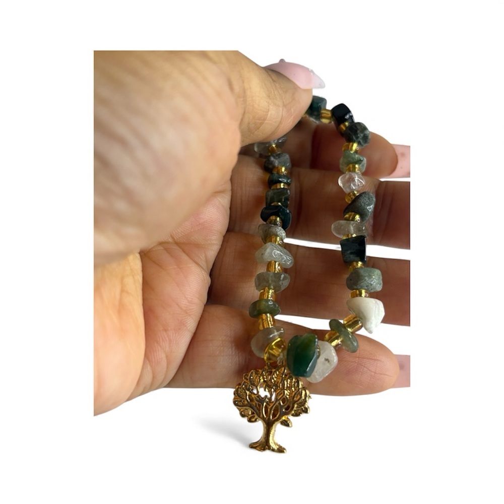 Gold and Green Tree Pendant Bracelet